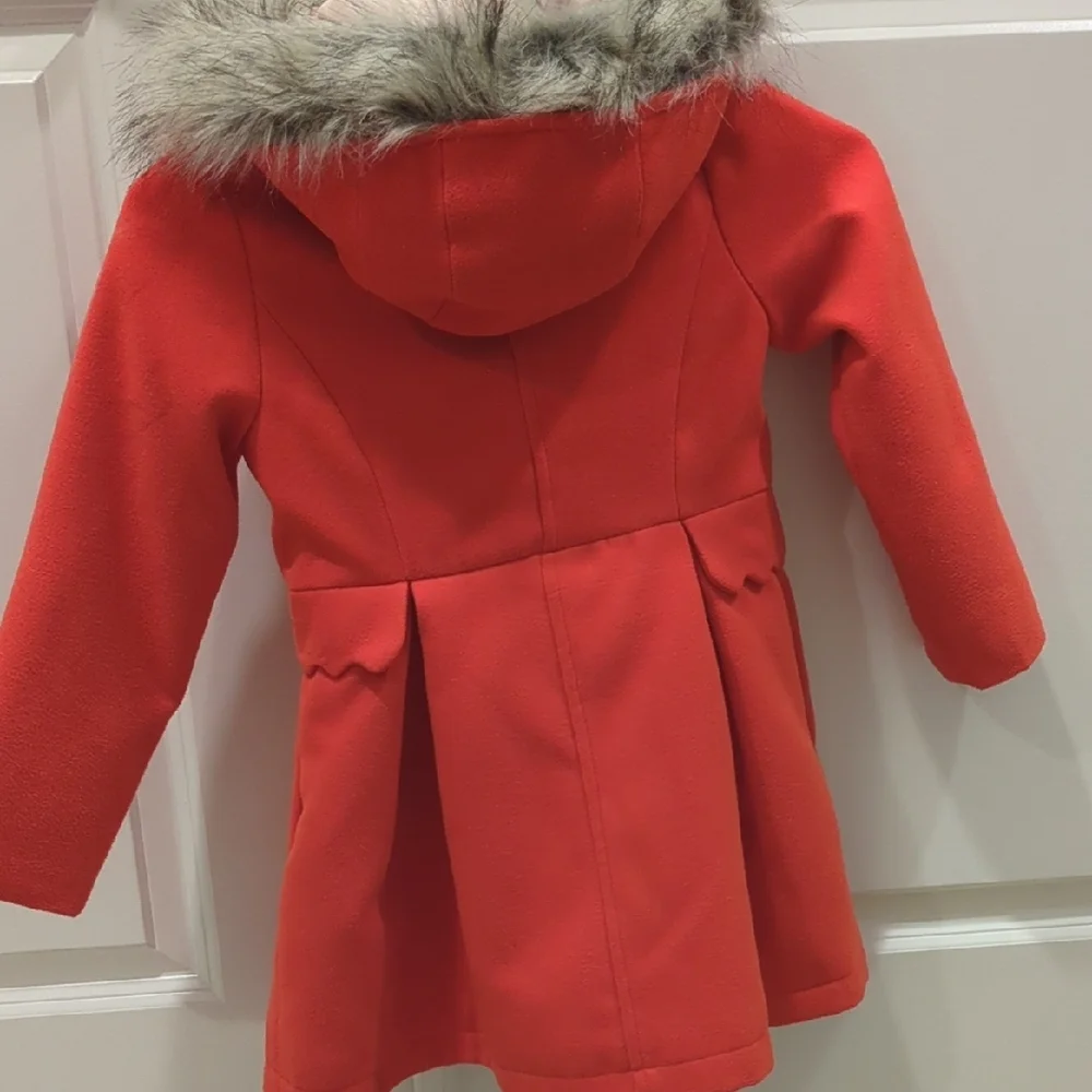 Cat & Jack Reddish Orange Pea Coat with Faux Fur Trim